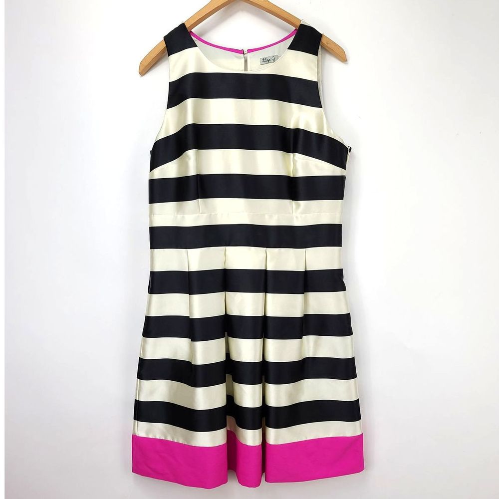 Striped Black and White Dress with Pink Hem